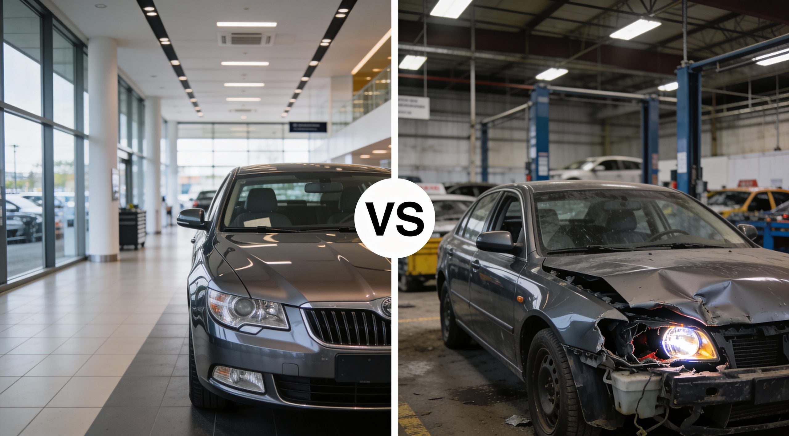 Auction photos by VIN comparison - dealer listing photo versus auction photo revealing hidden damage