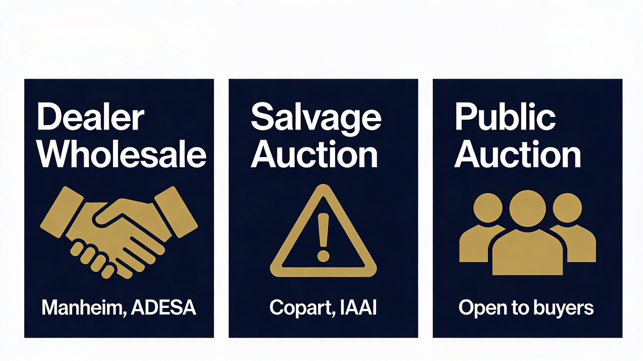 Three auction types explained - check if used car sold at auction to find dealer wholesale, salvage, or public sales