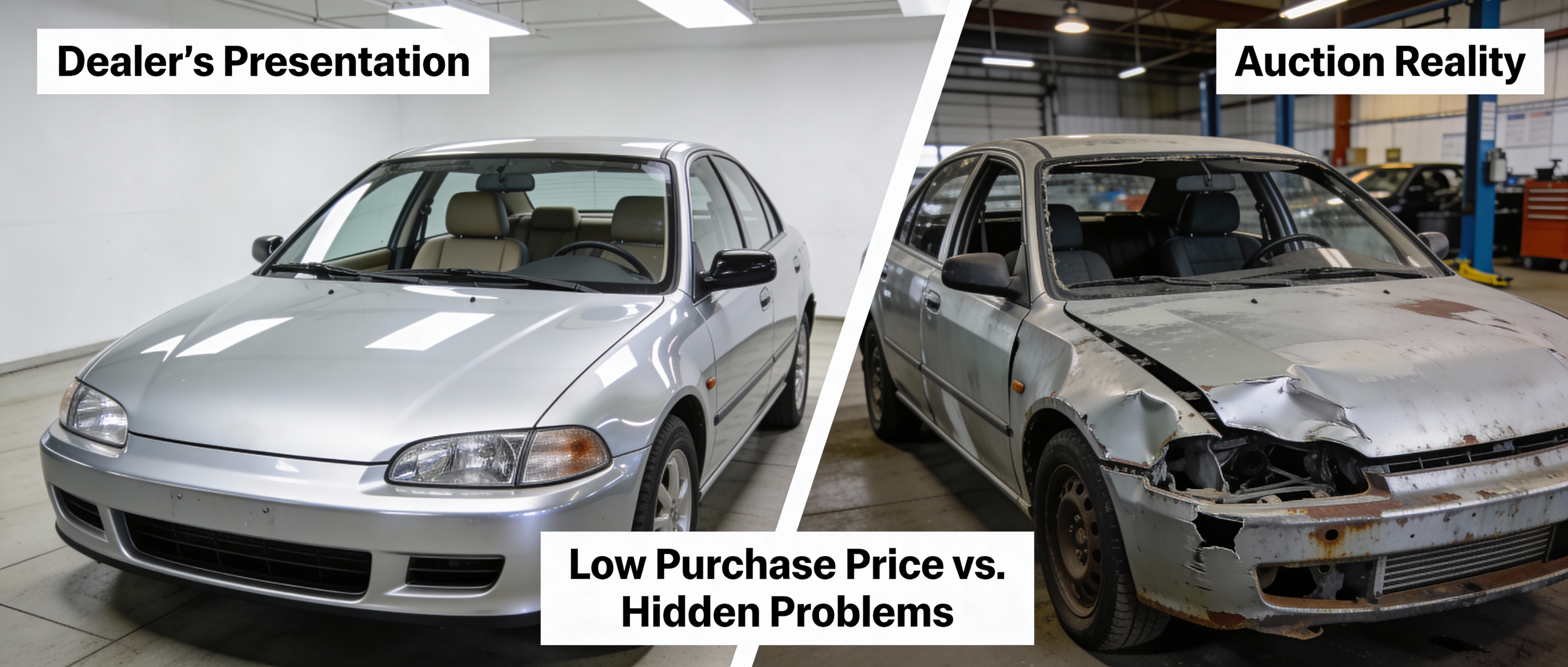 Auction photos hidden damage dealer listing comparison used car