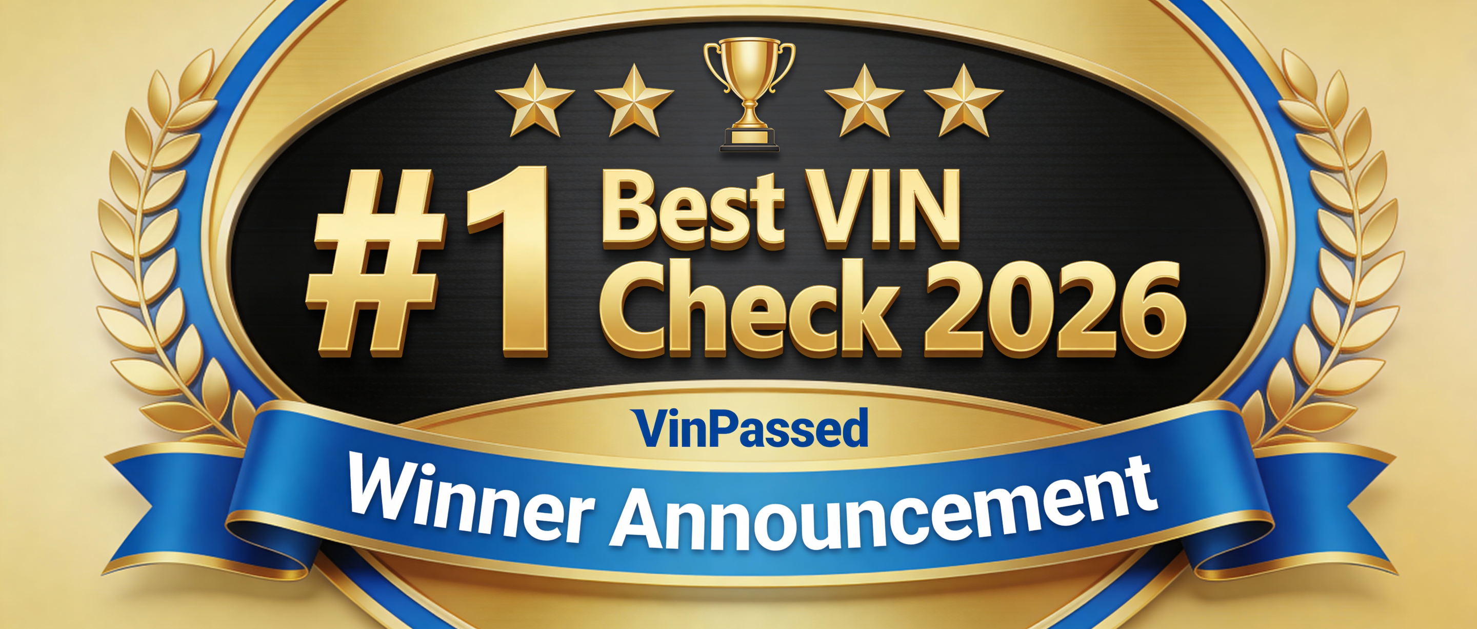 Best VIN check 2026 winner badge showing VinPassed as the top-ranked vehicle history report service