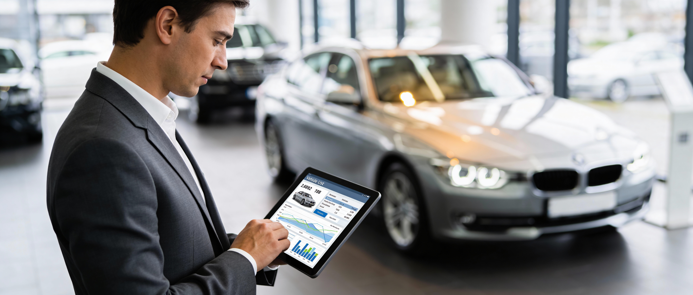 Vehicle history reports 2026 AI analysis on tablet with used car