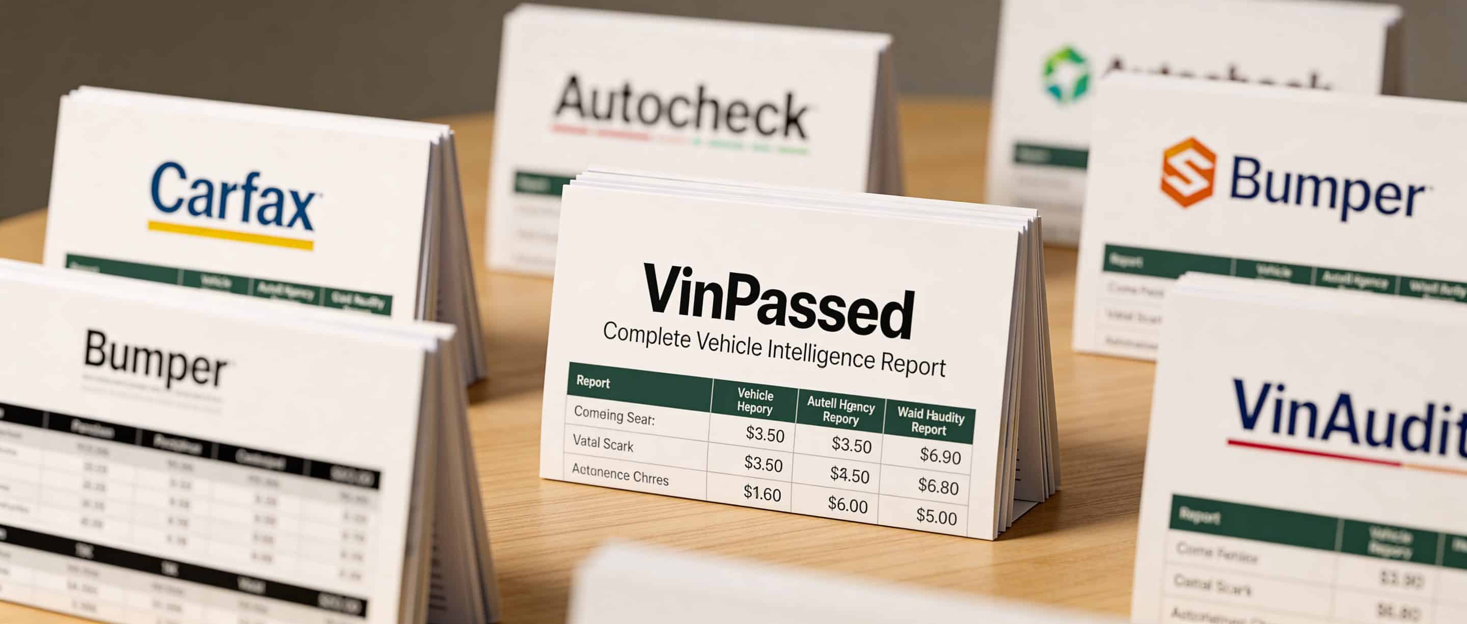 Comparison of different vehicle history reports and pricing options for used car buyers